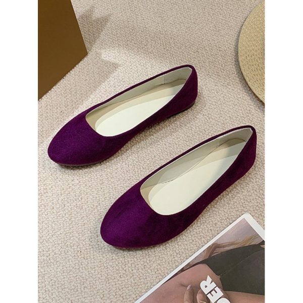 Plain All Season Simple Daily Velvet Flat Heel Round Toe Pu Slip On Shallow Shoes for Women - Image 48