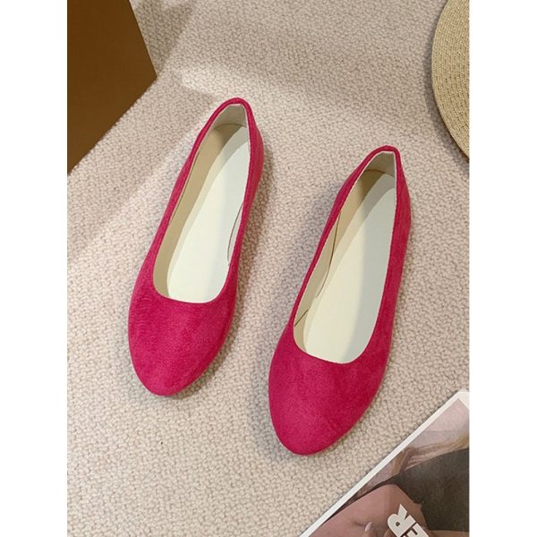 Plain All Season Simple Daily Velvet Flat Heel Round Toe Pu Slip On Shallow Shoes for Women - Image 64