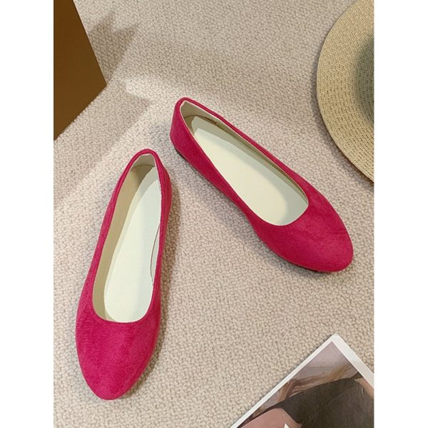 Plain All Season Simple Daily Velvet Flat Heel Round Toe Pu Slip On Shallow Shoes for Women - Image 65