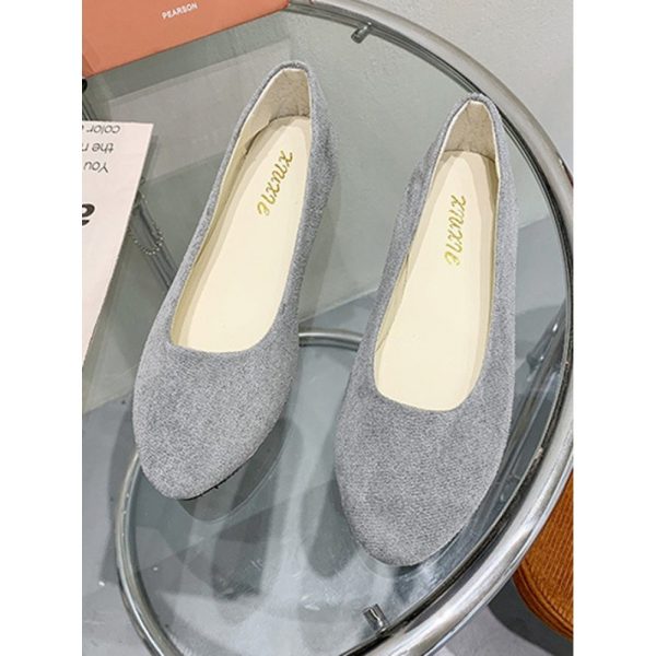 Plain All Season Simple Daily Velvet Flat Heel Round Toe Pu Slip On Shallow Shoes for Women - Image 73