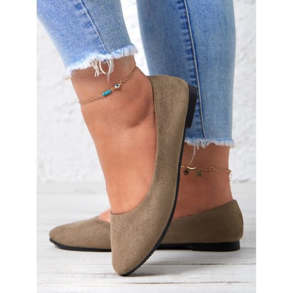 Plain All Season Simple Daily Velvet Flat Heel Round Toe Pu Slip On Shallow Shoes for Women - Image 9
