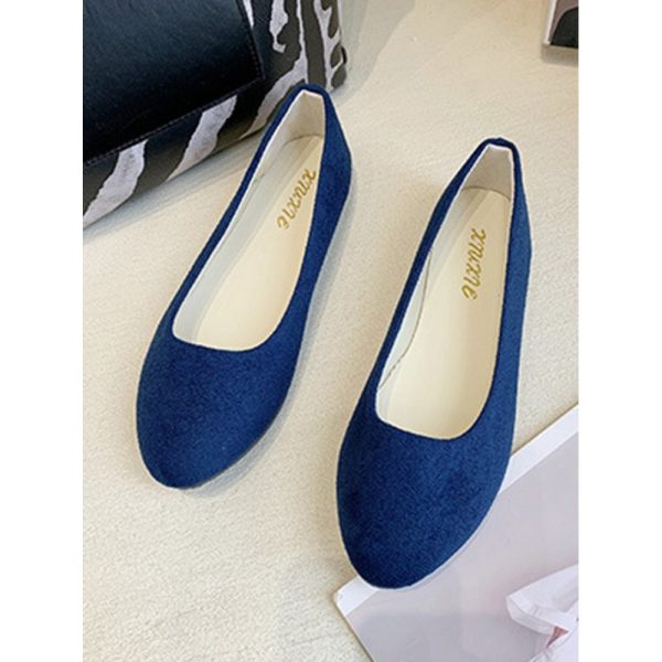 Plain All Season Simple Daily Velvet Flat Heel Round Toe Pu Slip On Shallow Shoes for Women - Image 82