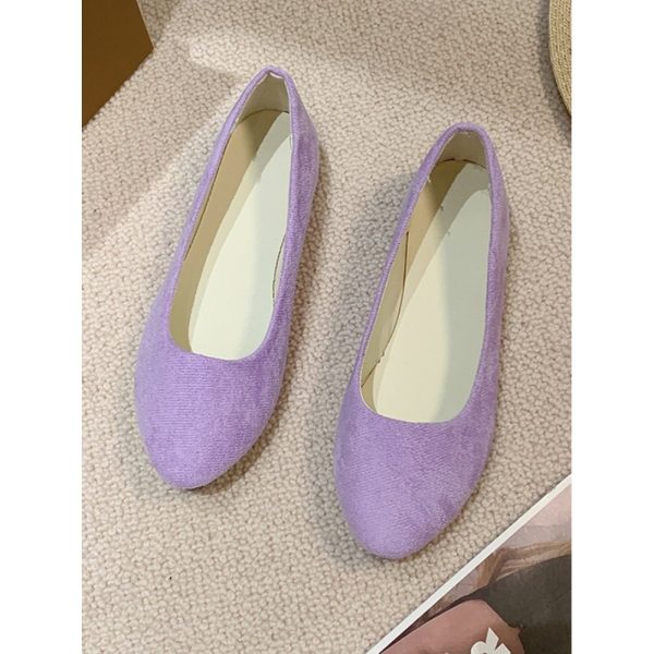 Plain All Season Simple Daily Velvet Flat Heel Round Toe Pu Slip On Shallow Shoes for Women - Image 86