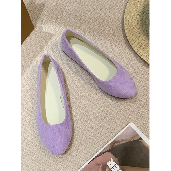 Plain All Season Simple Daily Velvet Flat Heel Round Toe Pu Slip On Shallow Shoes for Women - Image 87