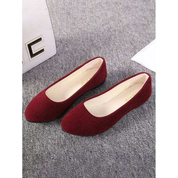Plain All Season Simple Daily Velvet Flat Heel Round Toe Pu Slip On Shallow Shoes for Women - Image 89