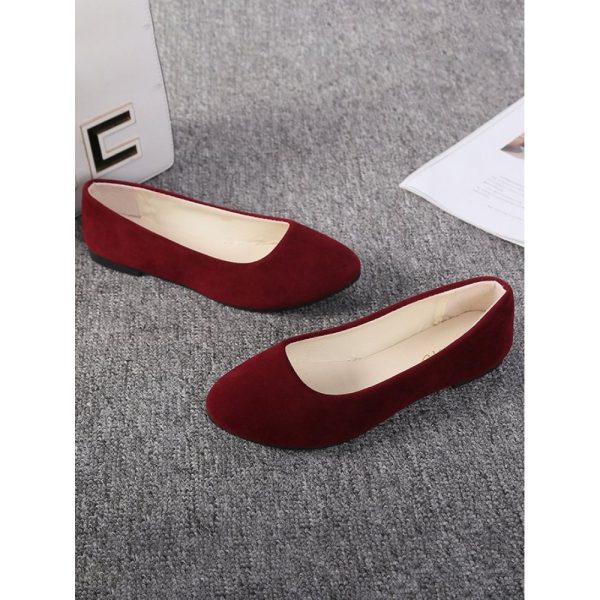 Plain All Season Simple Daily Velvet Flat Heel Round Toe Pu Slip On Shallow Shoes for Women - Image 90