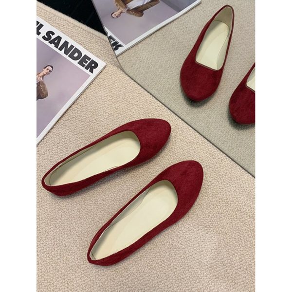 Plain All Season Simple Daily Velvet Flat Heel Round Toe Pu Slip On Shallow Shoes for Women - Image 91