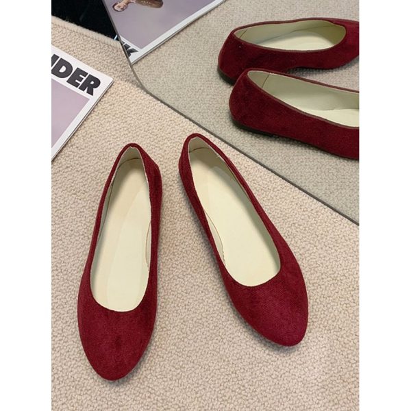 Plain All Season Simple Daily Velvet Flat Heel Round Toe Pu Slip On Shallow Shoes for Women - Image 92
