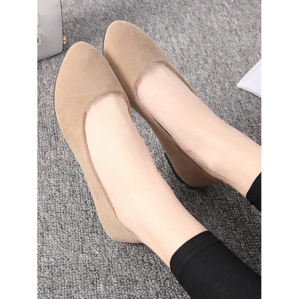Plain All Season Simple Daily Velvet Flat Heel Round Toe Pu Slip On Shallow Shoes for Women - Image 96
