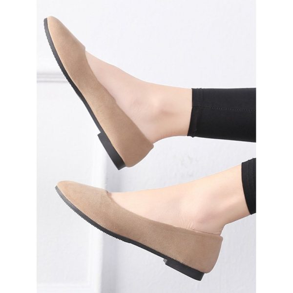 Plain All Season Simple Daily Velvet Flat Heel Round Toe Pu Slip On Shallow Shoes for Women - Image 97