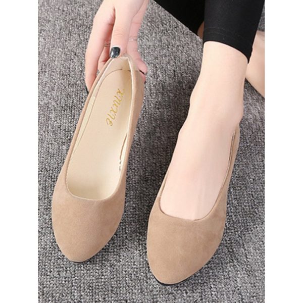 Plain All Season Simple Daily Velvet Flat Heel Round Toe Pu Slip On Shallow Shoes for Women - Image 98