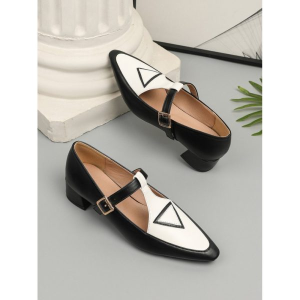Urban Color Block Non-Slip Adjustable Buckle Low Heel T-Strap - Image 3
