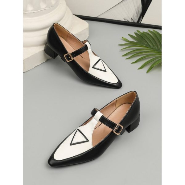 Urban Color Block Non-Slip Adjustable Buckle Low Heel T-Strap - Image 4