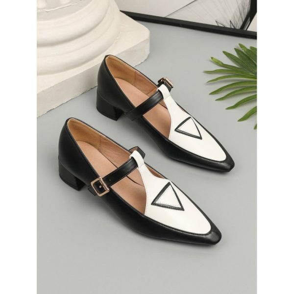 Urban Color Block Non-Slip Adjustable Buckle Low Heel T-Strap - Image 5