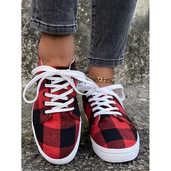 Christmas Red Plaid Black And White Plaid Leopard Casual Flat Shoes - Image 2