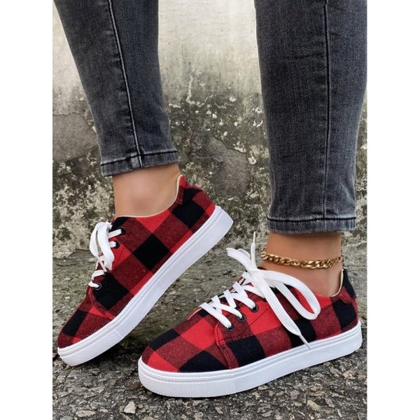 Christmas Red Plaid Black And White Plaid Leopard Casual Flat Shoes - Image 3