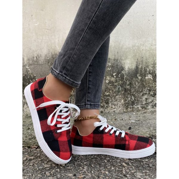 Christmas Red Plaid Black And White Plaid Leopard Casual Flat Shoes - Image 4