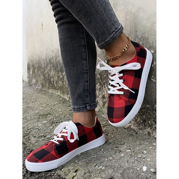Christmas Red Plaid Black And White Plaid Leopard Casual Flat Shoes - Image 5
