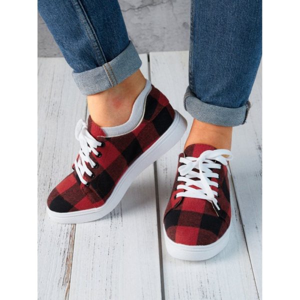 Christmas Red Plaid Black And White Plaid Leopard Casual Flat Shoes - Image 6