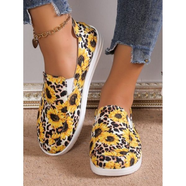 Casual Sunflower Non-Slip Slip On Flat Heel Deep Mouth Shoes Printing - Image 6
