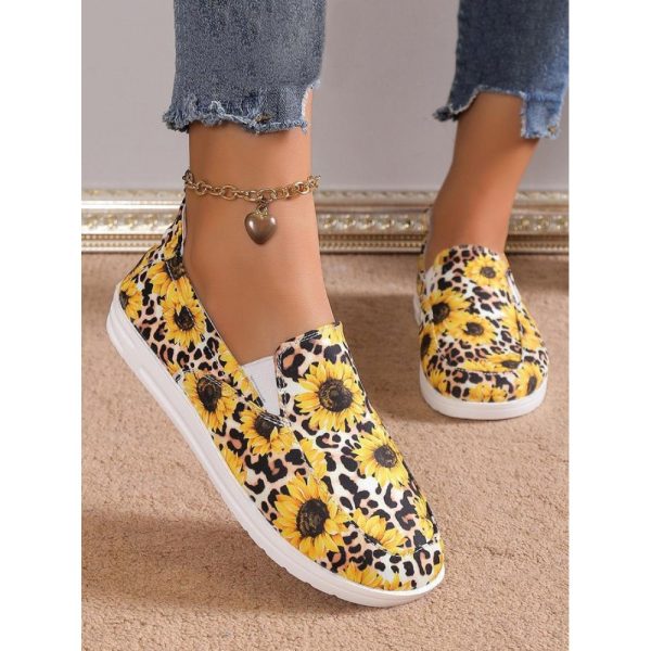 Casual Sunflower Non-Slip Slip On Flat Heel Deep Mouth Shoes Printing - Image 7