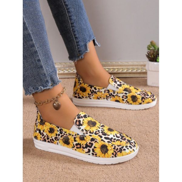 Casual Sunflower Non-Slip Slip On Flat Heel Deep Mouth Shoes Printing - Image 8