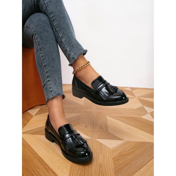 Urban Plain Non-Slip Slip On Block Heel Loafers Tassel - Image 2