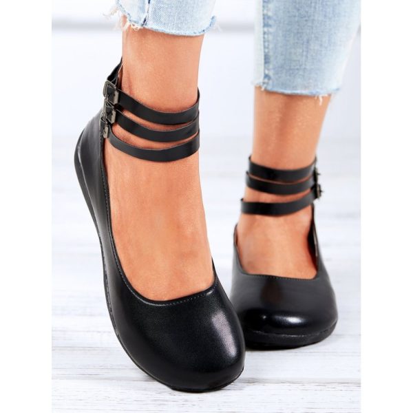 Vintage Black Buckle Decor Comfy Sole Shallow Shoes wtith Back Zip - Image 2