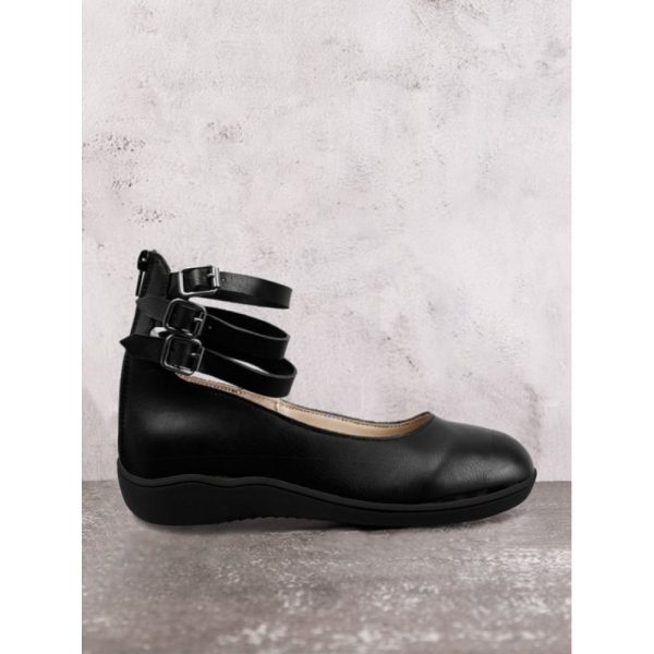 Vintage Black Buckle Decor Comfy Sole Shallow Shoes wtith Back Zip - Image 12