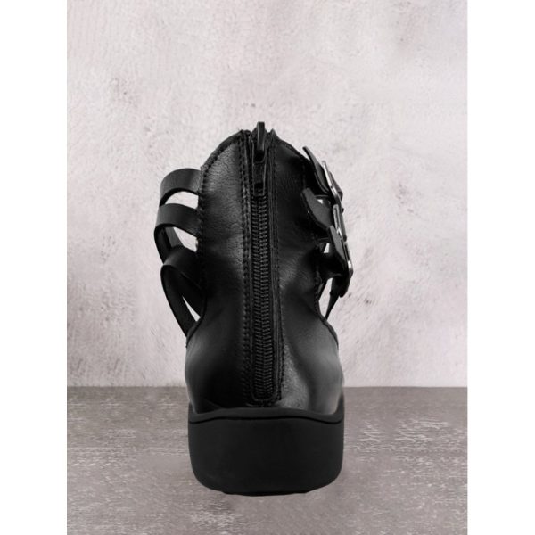 Vintage Black Buckle Decor Comfy Sole Shallow Shoes wtith Back Zip - Image 13