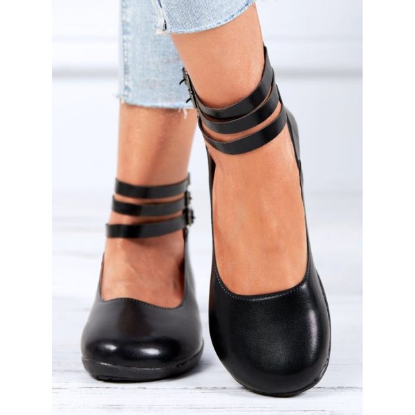 Vintage Black Buckle Decor Comfy Sole Shallow Shoes wtith Back Zip - Image 3