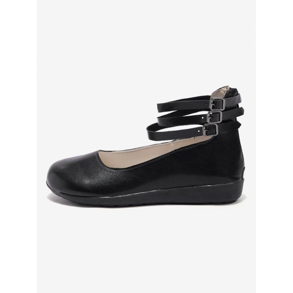 Vintage Black Buckle Decor Comfy Sole Shallow Shoes wtith Back Zip - Image 6