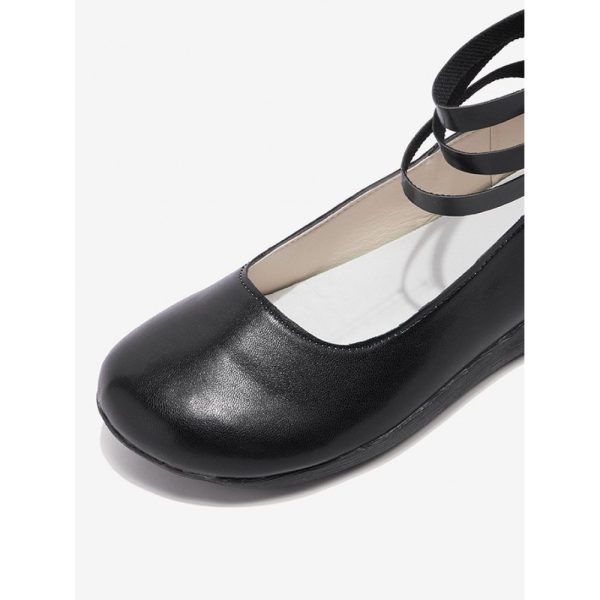 Vintage Black Buckle Decor Comfy Sole Shallow Shoes wtith Back Zip - Image 7