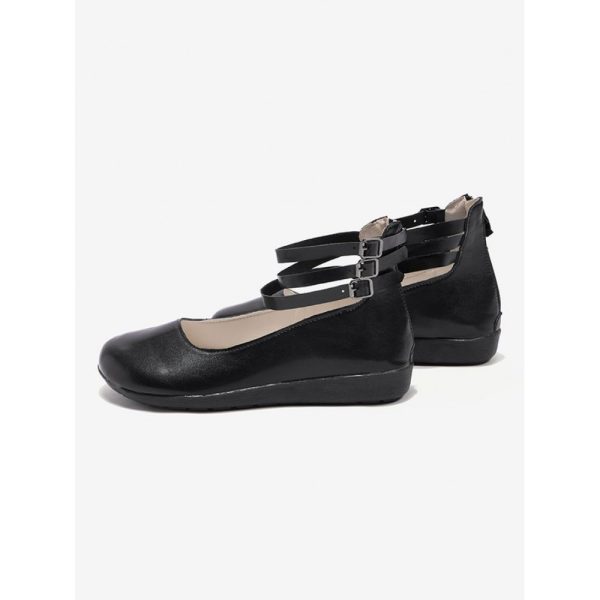 Vintage Black Buckle Decor Comfy Sole Shallow Shoes wtith Back Zip - Image 8