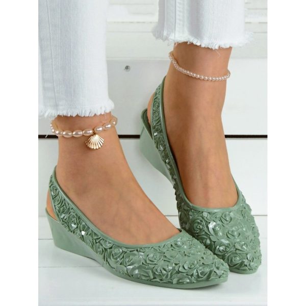 Waterproof Floral Wedge Heel Slingback Shallow Shoes - Image 2