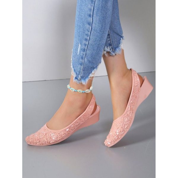 Waterproof Floral Wedge Heel Slingback Shallow Shoes - Image 16