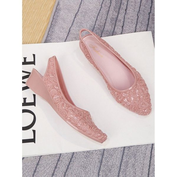 Waterproof Floral Wedge Heel Slingback Shallow Shoes - Image 18