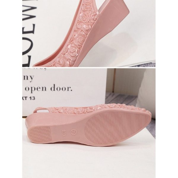 Waterproof Floral Wedge Heel Slingback Shallow Shoes - Image 19