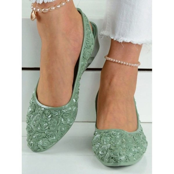 Waterproof Floral Wedge Heel Slingback Shallow Shoes - Image 3