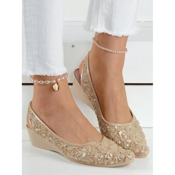 Waterproof Floral Wedge Heel Slingback Shallow Shoes - Image 21