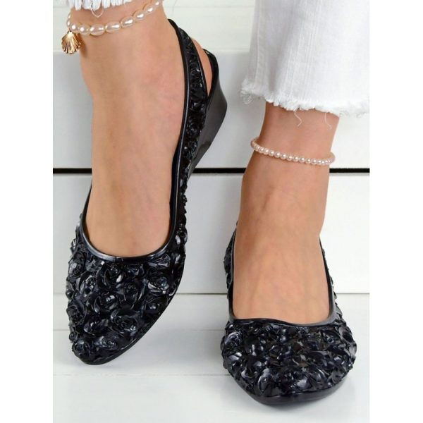 Waterproof Floral Wedge Heel Slingback Shallow Shoes - Image 24