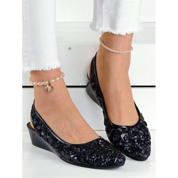 Waterproof Floral Wedge Heel Slingback Shallow Shoes - Image 25