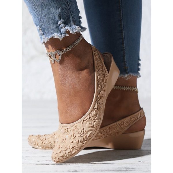 Waterproof Floral Wedge Heel Slingback Shallow Shoes - Image 32
