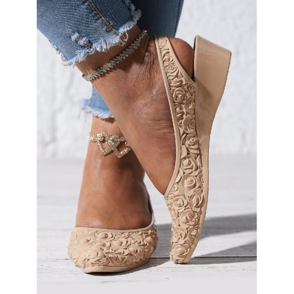 Waterproof Floral Wedge Heel Slingback Shallow Shoes - Image 34