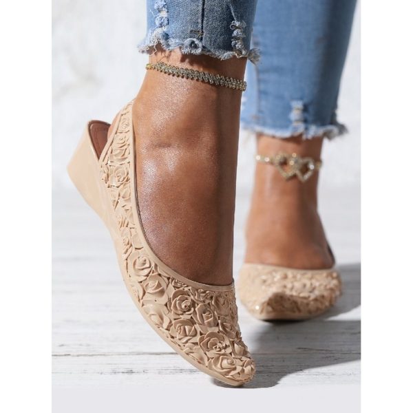 Waterproof Floral Wedge Heel Slingback Shallow Shoes - Image 35