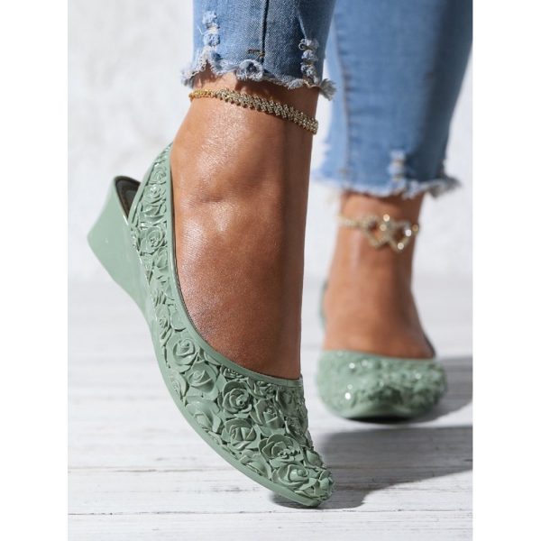 Waterproof Floral Wedge Heel Slingback Shallow Shoes - Image 36