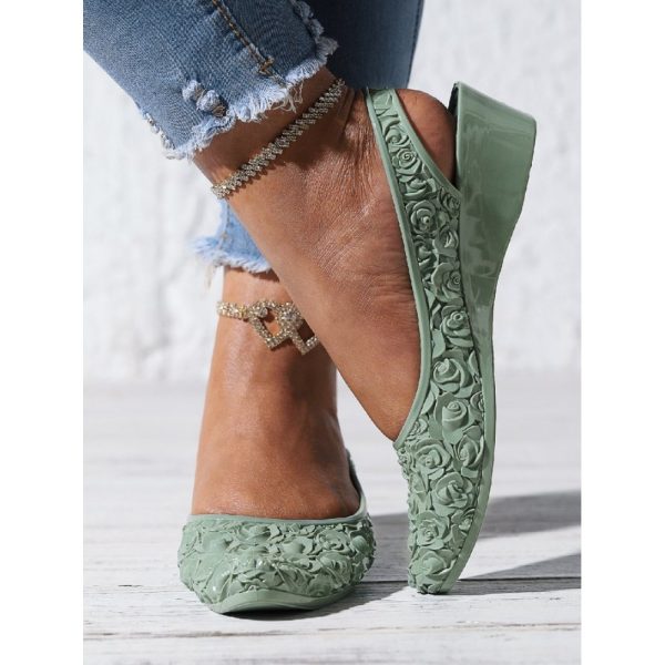 Waterproof Floral Wedge Heel Slingback Shallow Shoes - Image 38