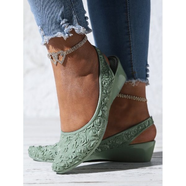 Waterproof Floral Wedge Heel Slingback Shallow Shoes - Image 39