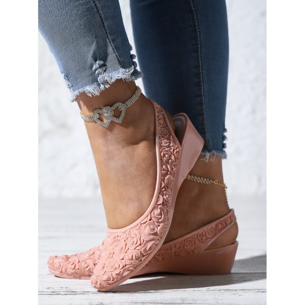 Waterproof Floral Wedge Heel Slingback Shallow Shoes - Image 40