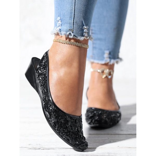 Waterproof Floral Wedge Heel Slingback Shallow Shoes - Image 47